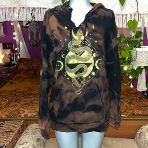Ooak Black and Gold Snake Serpent Moon Occult Graphic Hoodie